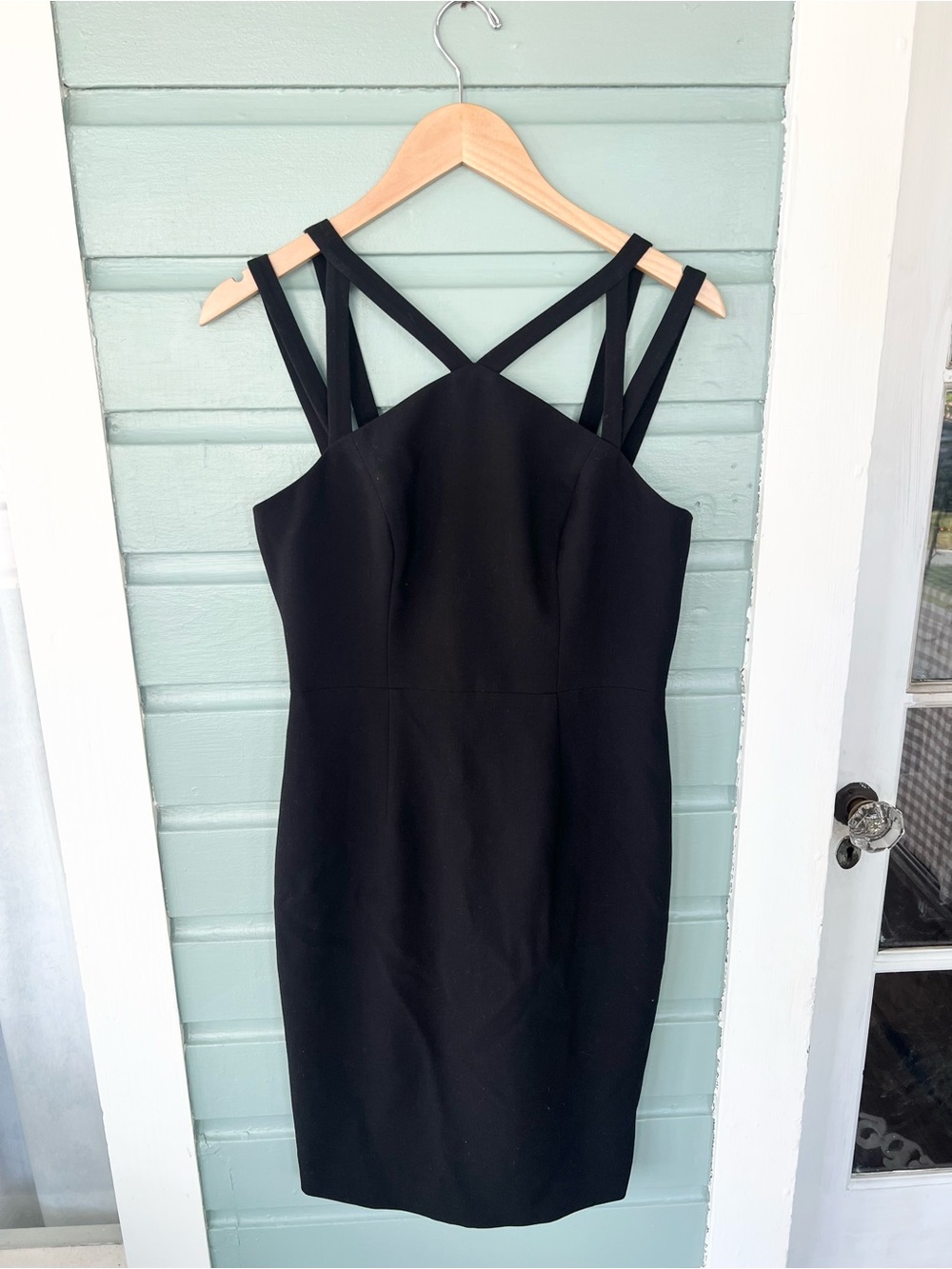 Black halo NEW black strappy dress fall cocktail office wedding size 8 knee